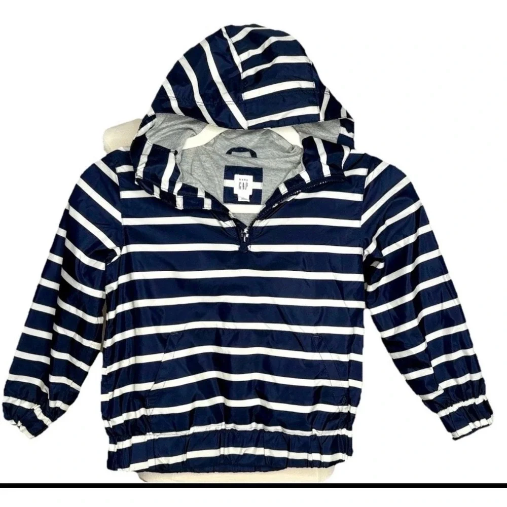 Gap Windbreaker Hooded Navy White Striped Lightweight Nautical Jacket Size 5
